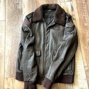 True Religion. Genuine leather coat. Chocolate Brown